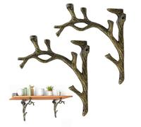 Lot de 2 supports d'étagère vintage en forme de branche - Charge lourde - Pour bibliothèque / fleurs - Décoration pour salon, jardin, couleur bronze