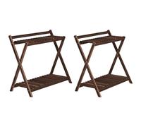 Lot De 2 Supports Étagères À Fleurs En Bois - 2 Niveaux - Sapin Traité Carbonisation
