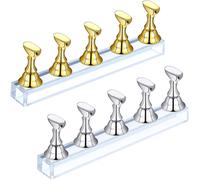 Lot De 2 Supports Magnétiques En Acrylique Pour La Pratique Du Nail Art, Avec Embouts Et Pâte Adhésive. Parfaits Pour L'entraînement Et La Présentation.