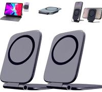 Lot de 2 supports magnétiques ultra fins pour téléphone portable, pliable à 270°, résistant aux chocs, réglable, pour tableau de bord de voiture et bureau, pour smartphones (gris)