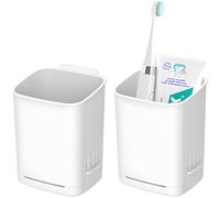 Lot de 2 supports muraux autocollants pour brosse à dents électrique, dentifrice, rasoir, articles de douche (blanc)