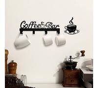 Lot de 2 supports muraux en métal avec 4 crochets pour tasses à café - Style moderne - Décoration murale pour bar, cuisine, café