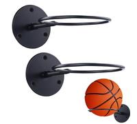 Lot de 2 supports muraux en métal pour basket-ball, support mural pour ballon de basketball, support mural pour ballon de basketball, football, volleyball (noir)