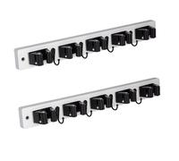 Lot de 2 supports muraux pour balai avec 5 emplacements et 4 crochets, support mural en bois rustique pour balai et serpillère, rangement d'outils de jardin et de garage pour placard, buanderie ou