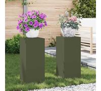 Lot de 2 supports pour plantes, en acier, vert olive, 24 x 24 x 55 cm, pour balcon, terrasse, jardin, en métal, pour décoration intérieure et extérieure