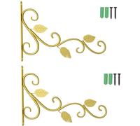 Lot de 2 supports pour plantes murales,crochets muraux pour plantes,supports muraux en fer forgé,pour panier de plantes,pots de fleurs,lanternes et mangeoires pour oiseaux et cloches (or)