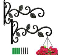 Lot de 2 supports pour plantes murales,crochets muraux pour plantes,supports muraux en fer forgé,pour panier de plantes,pots de fleurs,lanternes et mangeoires pour oiseaux et cloches (Noir)