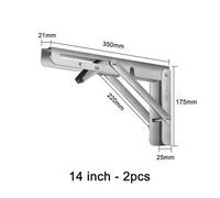 Lot de 2 supports table pliants, étagères et bancs robustes en acier inoxydable 304, équerres à angle droit, gain place, épaisseur épaisse pour Salon Chambre charges lourdes(Silver 14inch)