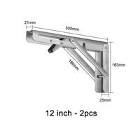 Lot de 2 supports table pliants, étagères et bancs robustes en acier inoxydable 304, équerres à angle droit, gain place, épaisseur épaisse pour Salon Chambre charges lourdes(Silver 12inch)