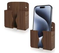 Lot de 2 Supports Téléphone Mural avec Orifice de Charge (Aspect Bois) | Compatible avec iPhone et Android, support télécommande, téléphone chevet, idéal pour maison, bureau, bateau, camping-car