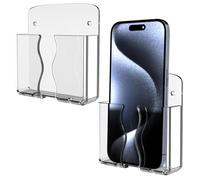 Lot de 2 Supports Téléphone Mural avec Orifice de Charge (Transparent) | Compatible avec iPhone et Android, support télécommande, téléphone chevet, idéal pour maison, bureau, bateau, camping-car