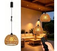 Lot De 2 Suspension Luminaire Rotin, Suspension Exterieur Télécommande | Suspension Rotin Dimmable Minuterie, E27 Ampoule, Suspension Luminaire Rotin, Suspensions d'Éclairage Intérieur Extérieur