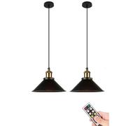 Lot de 2 suspensions industrielles à piles avec télécommande - Luminaires à suspendre sans fil en noir pour cuisine de ferme, îlot, chambre à coucher, bar