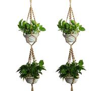 Lot de 2 suspensions murales en macramé à double niveau pour pot de fleurs, corde de jute, 140 cm