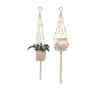 Lot de 2 Suspensions Plante Macramé, Porte Pots Suspendu Bohème Chic en Corde de Coton pour Intérieur Extérieur, Support de Plantes pour Balcon Jardin Fenêtre