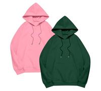 Lot de 2 Sweat à Capuche Femme Pull Coton Lin Grande Taille Sweats Col Rond Mode avec Cordon Pullover Baggy Couleur Unie Hoodie Longues Décontracté Sweatshirt Chic Automne Hiver Light Green 3XL