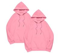 Lot de 2 Sweat à Capuche Femme Pull Coton Lin Grande Taille Sweats Col Rond Mode avec Cordon Pullover Baggy Couleur Unie Hoodie Longues Décontracté Sweatshirt Chic Automne Hiver Rose 4XL