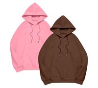 Lot de 2 Sweat à Capuche Femme Pull Coton Lin Grande Taille Sweats Col Rond Mode avec Cordon Pullover Baggy Couleur Unie Hoodie Longues Décontracté Sweatshirt Chic Automne Hiver Brun L