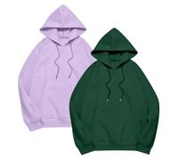 Lot de 2 Sweat à Capuche Femme Pull Coton Lin Grande Taille Sweats Col Rond Mode avec Cordon Pullover Baggy Couleur Unie Hoodie Longues Décontracté Sweatshirt Chic Automne Hiver Vert Menthe S