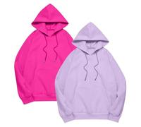 Lot de 2 Sweat à Capuche Femme Pull Coton Lin Grande Taille Sweats Col Rond Mode avec Cordon Pullover Baggy Couleur Unie Hoodie Longues Décontracté Sweatshirt Chic Automne Hiver Rouge Pastèque M