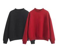 Lot de 2 Sweat Femme Sans Capuche Pas Cher Col Rond Sweats Manche Longue Couleur Unie Pullover Ample Automne Hiver Top Blouse Chic et élégant Sweatshirts Femme Y2K Décontracté Pulls Streetwear
