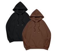 Lot de 2 sweats à capuche basiques pour homme - Couleur unie - Sweat à capuche de sport d'hiver chaud à manches longues avec cordon de serrage - Sweat à capuche tendance pour loisirs et fitness - Avec