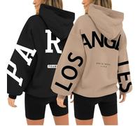Lot de 2 Sweats à Capuche Paris pour Femmes, Sweats à Capuche pour Femmes, Grande Taille, Sweats à Capuche pour Femmes, Dos Noir Pull à Manches Longues pour Femmes, # H Paris + Los Angeles #1, XL