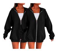 Lot de 2 sweats à capuche surdimensionnés pour femme - Couleur unie - Fermeture éclair - Cardigan à manches longues - Style décontracté - Tendance - Ample - Pour le sport - Avec poches, C, 3XL