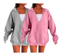 Lot de 2 sweats à capuche surdimensionnés pour femme - Couleur unie - Fermeture éclair - Cardigan à manches longues - Style décontracté - Tendance - Ample - Pour le sport - Avec poches, p, XL