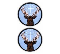 Lot de 2 - Symbole de Saint Hubert - Le Saint Patron des Chasseurs - Fond Bleu - À Coudre - Patch/Emblème Brodé