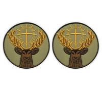 Lot de 2 - Symbole de Saint Hubert le Saint Patron des Chasseurs - Vert Olive - Dos Thermocollant / Patch Thermocollant - Patch/Emblème Brodé