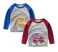 Lot de 2 t-shirts à manches longues pour garçon 100 % coton Motif dinosaure, Bleu+rouge, 3 ans