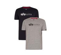 Lot de 2 t-shirts à motif d'étiquettes ALPHA INDUSTRIES pour homme - Gris - Manches courtes - Coton S