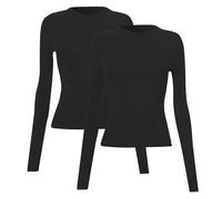 Lot de 2 t-shirts basiques à manches longues pour femmes - Ensemble hauts d'hiver Y2K - T-shirt basique - Coupe slim - Col rond - Sous-pull à manches longues fin - T-shirt à manches longues - Haut