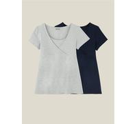 Lot de 2 T-shirts cache-coeur grossesse et allaitement lot marine/gris 46/48