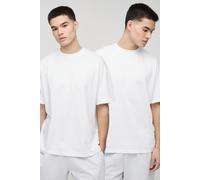 Lot de 2 t-shirts oversize basiques à col ras du cou homme - blanc - XS, blanc