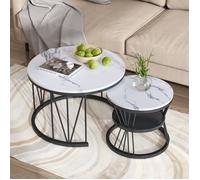 Lot de 2 Table Basse Gigogne - YLSZHYR - Motif marbre - Blanc et Noir