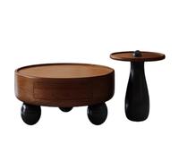 Lot De 2 Table Basse Gigognes Minimaliste Tables De Salon Rondes du Milieu du Siècle avec Tiroir Caché, Placement Flexible Table De Café pour Appartements Salles De Réception(Dia-80cm)