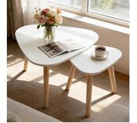 Lot de 2 Table basse VIVOLILV,Gigognes Rondes Bicolore,Relevable,en bois,Table d'Appoint Scandinave,Blanc,55x55x45 cm,40x40x40 cm