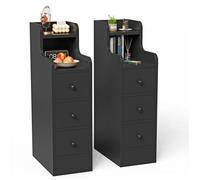 Lot de 2 table de chevet avec 3 tiroirs-MENGDA-Table d'appoint avec étagères ouvertes-Rangement pour chambre à coucher salon-Noir