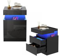 Lot de 2 Table de Chevet avec station de charge VIVOLILV,LED Table de Nuit Haute Brillance Moderne,Pour Chambre,Bureau,45x40x52