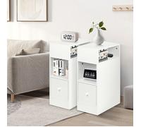 Lot de 2 Table de Chevet Étroite - VIVOLILV - 2 Compartiments Ouverts et 1 Tiroir - 25x30x66 cm - Blanc