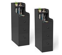 Lot de 2 Table de Chevet Étroite,VIVOLILV,Petite chevet 20 cm avec 3 tiroirs,Chevet de nuit Noir,20x35x70cm,Pour Chambre,Salon
