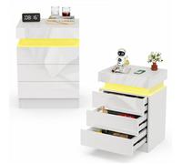 Lot de 2 Table de chevet LED avec compartiment coulissant encastré VIVOLILV,Rangement invisible,Glissières silencieuses,40x35x61