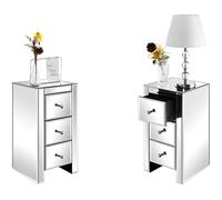 lot de 2 Table de chevet miroir avec 3 tiroirs, table d'appoint d'appoint en miroir pour petit espace, chambre à coucher, salon