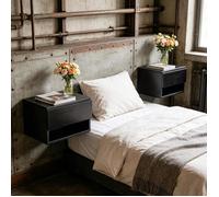 Lot de 2 Table de Chevet Murale avec Tiroir VIVOLILV,Design Industriel Minimaliste,Commode Suspendue avec Étagère,Noir
