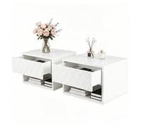 Lot de 2 Table de Chevet Murale Blanche avec Tiroir VIVOLILV,Design losange moderne,Commode Suspendue avec Étagère Petit Espace