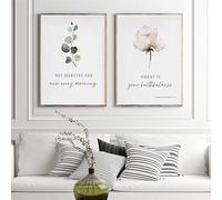 Lot de 2 Tableaux, Affiche Decoration Murale, Verset biblique Lamentations 3:23 Impression sur Toile, Deco Salon Chambre, Citations De Feuilles De Fleurs Aquarelle Tableaux, Posters (Sans cadre)