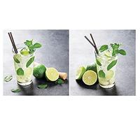 Lot de 2 tableaux en verre - 30 x 30 cm - Décoration murale pour cocktail - Mojito - Citron vert
