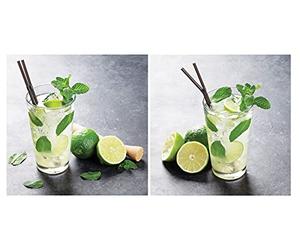 Lot de 2 tableaux en verre - 30 x 30 cm - Décoration murale pour cocktail - Mojito - Citron vert